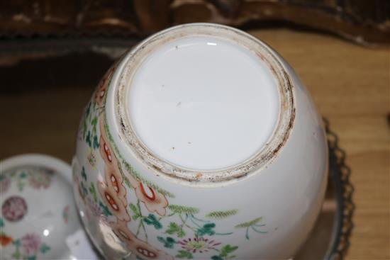 A late 19th century Chinese famille rose ginger jar and cover, 9.75in.